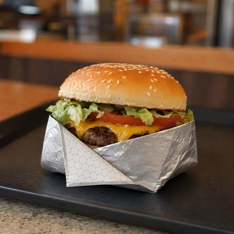 aluminum foil paper wrapped hamburger